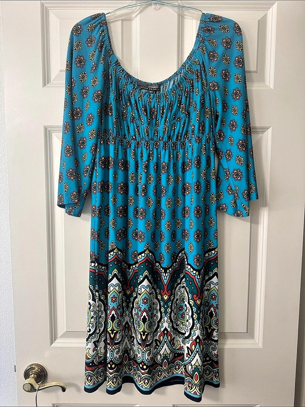 Boston Proper Muse Blue Medallion Geometric Print Empire Waist Dress size 10